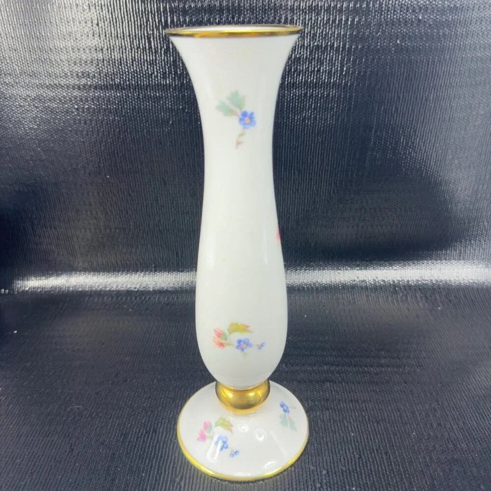 Vintage Lindner Kueps Bavaria Floral Vase Vessel Hand Painted‎ German Porcelain